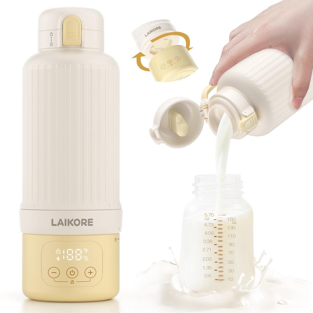 2025 AI Portable Baby Bottle Warmer for Travel  17oz Cordless Milk Warmer with Detachable Battery, USB Rechargeable Breast Milk Warmer, Baby Bottle Heater for Home and On-The-Go Use (Off White)