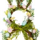 27 Inch Easter Wreath for Front Door Bunny Wreath Cute Easter Door Decorations Gifts Pastel Eggs Spring Flower Home Decor Party Holiday