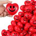 Sumind 24 Pcs 2.75'' Heart Stress Balls Valentine's Day Relief Ball Smile Face Foam Squeeze Stress Ball Toy for Kids Gift, School Carnival Reward, Classroom, Valentine Party Favor(Red)