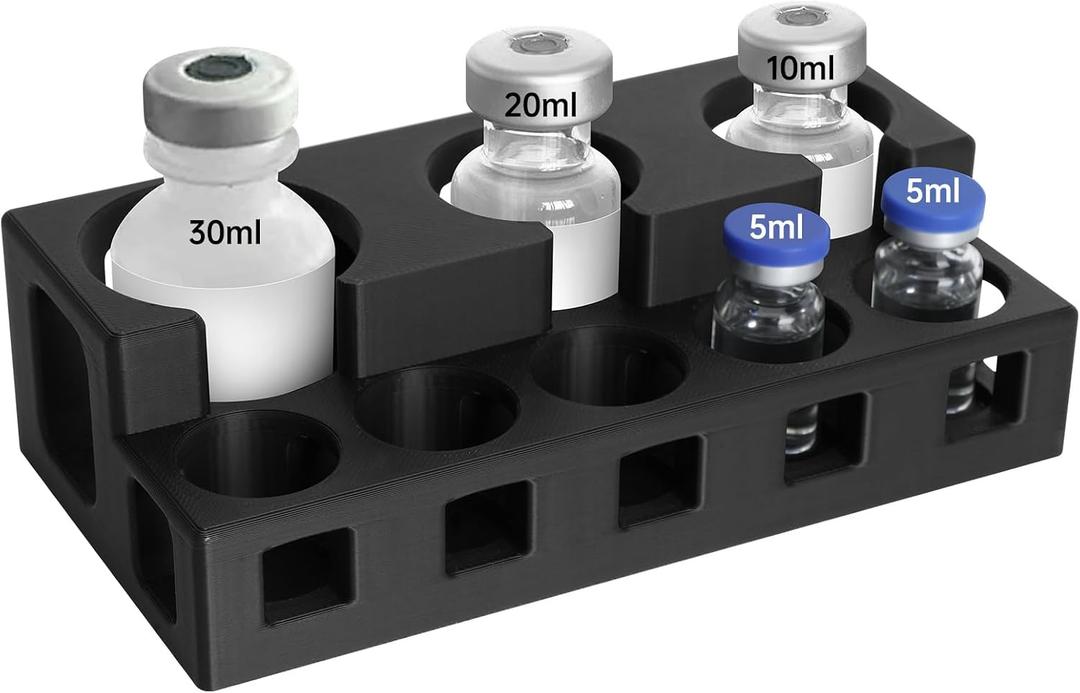 Insulin & Peptide Vials Storage Holder, 30ml Vial Holder & Peptide Vial Organizer, Fridge Organization 3ml 5ml, 10ml, 20ml and 30ml, 3D Printed Peptide Case for Fridge (Black)