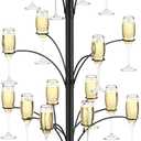 3-Tier 16-Holder Metal Cocktail Tree Stand, Champagne Tower for Glasses Wine Glass Holder Drink Tower, Heavy Duty Drink Stand for Martini Margarita Cups Weddings Parties