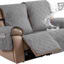 Loveseat Recliner Cover Non-Slip, Sofa Cover for Reclining Couch 2 Seat, Loveseat Covers Double Recliner Furniture Protector Cover with Elastic Straps for Pets (Light Gray, Recliner Loveseat)