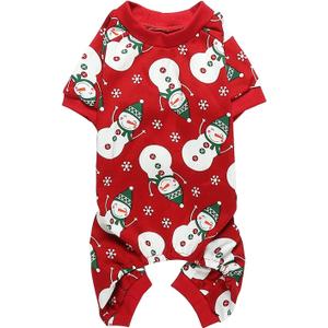 Lanyarco Snowman Pet Dog Christmas Pajamas PJS, Cute Cotton Snowflake Xmas Outfit for Medium Dogs, Red Large Back Length 19"