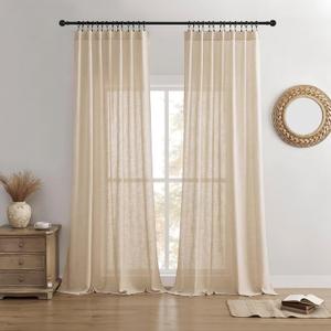 Joydeco Linen Curtains 108 Inch Length 2 Panel Sets,Light Filtering Curtains for Bedroom 52 Inch Wide Living Room Drapes with Back Tabs & Rod Pockets (W52 x L108 Inch, Ecru) Joydeco Linen Curtains 108 Inch Length 2 Panel Sets,Light Filtering Curtains for Bedroom 52 Inch Wide Living Room Drapes with Back Tabs & Rod Pockets (W52 x L108 Inch, Ecru)
