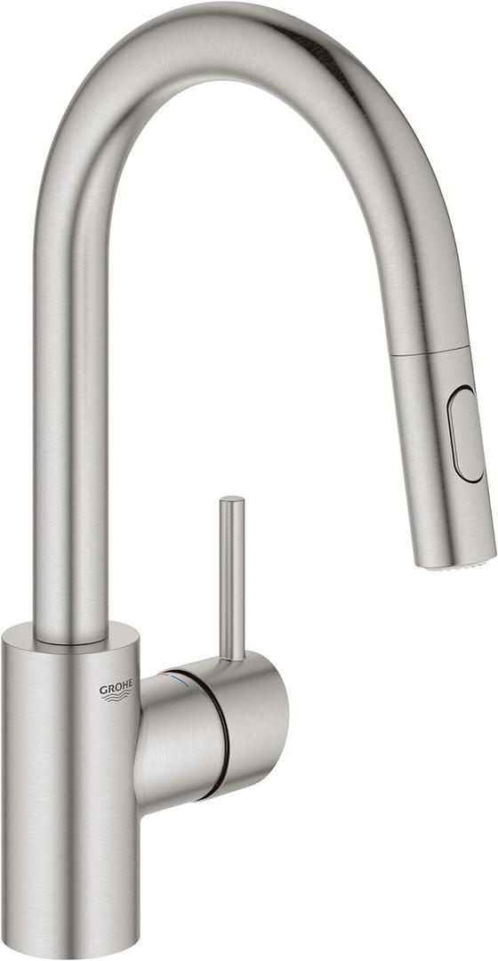 GROHE 31479DC1 Concetto Pull-Down Bar Kitchen Faucet with Sprayer. 1.75 GPM, Supersteel (Stainless Steel)