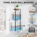31 inch 2 Tier Anti-Rust Towel Rack with Wood Shelf for Bathroom, Wall Mounted, Metal, Black