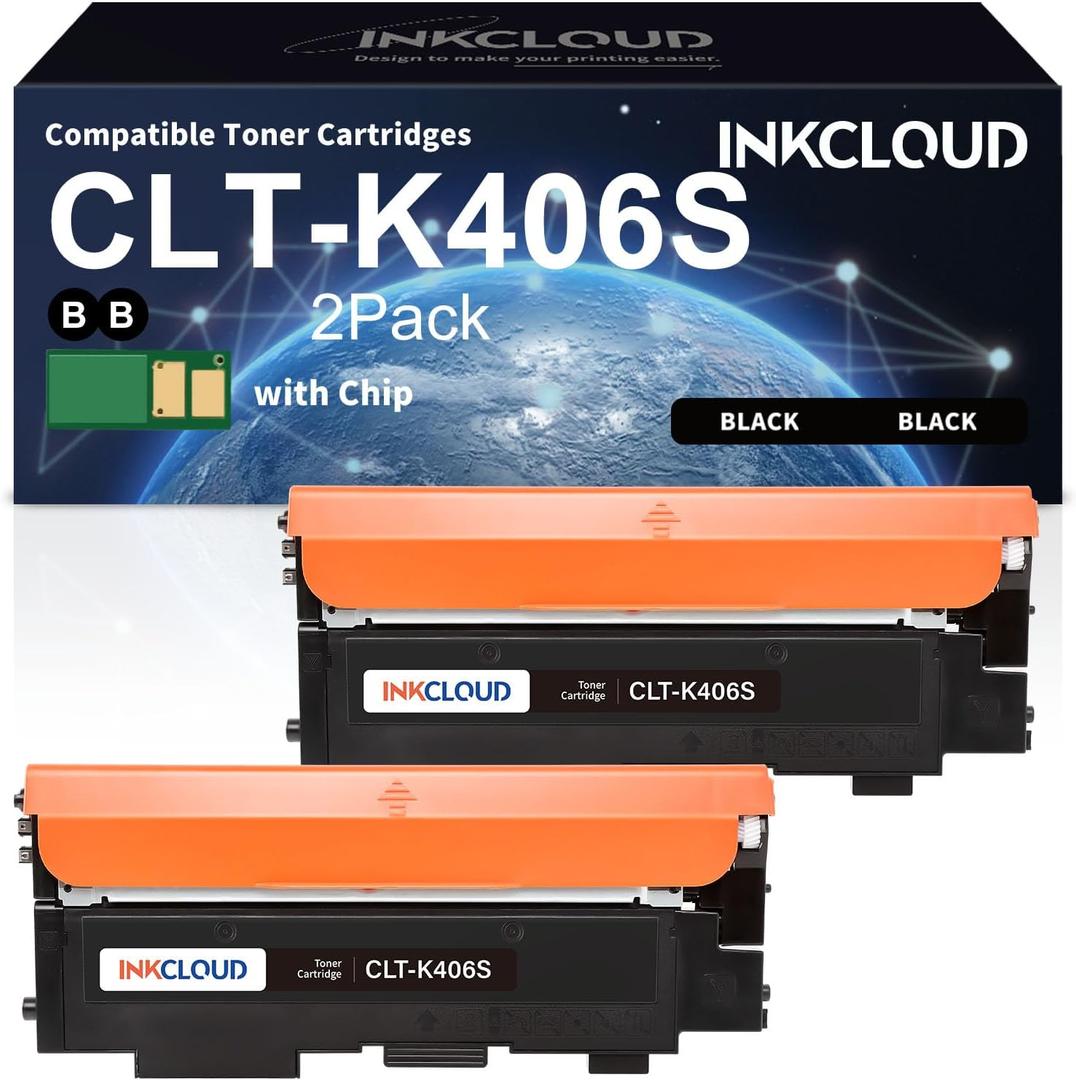 INKCLOUD CLT-K406S Black Toner Cartridge 2 Pack Compatible Toner Cartridge Replacement for Samsung 406 406S CLT-K406S CLT-C406S CLT-M406S CLT-Y406S to use with Xpress C460W C410W Printer