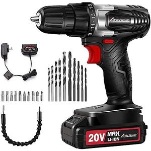 AVID POWER 20V MAX Lithium lon Cordless Drill, Power Drill Set with 3/8-Inch Keyless Chuck, Variable Speed, 16 Position and 22pcs Bits (Black)