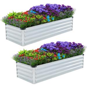 Meberam 2 Pack 4x2x1FT Galvanized Raised Garden Beds Kit Outdoor Metal Gardening Planter Box for Vegetable Elevated Flower Herbs,Silver