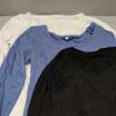 Neer 3 Pack Women's Scoop Neck Long Sleeve T-Shirts Slim Fitted Underscrubs Tops Stretchy Tight Casual Basic Layer Shirts (Haze Blue, Black, White, S)