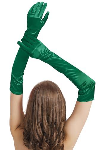 Long Green Gloves Costume Women Long Dark Green Satin Elbow Length Gloves 21" for Opera, Halloween Costume, Witch Cosplay, 1920s Gatsby Party, Roaring 20s Accessories, Dance & Formal Dress up