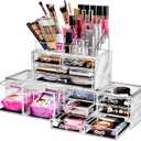 Sorbus Large Makeup Organizer - Clear Stackable Jewelry & Makeup Organizer For Vanity, Bathroom Storage, Dresser - 12 Drawers Cosmetic Beauty Organizers and Storage with Lipstick, Makeup Brush Holder (Marble)