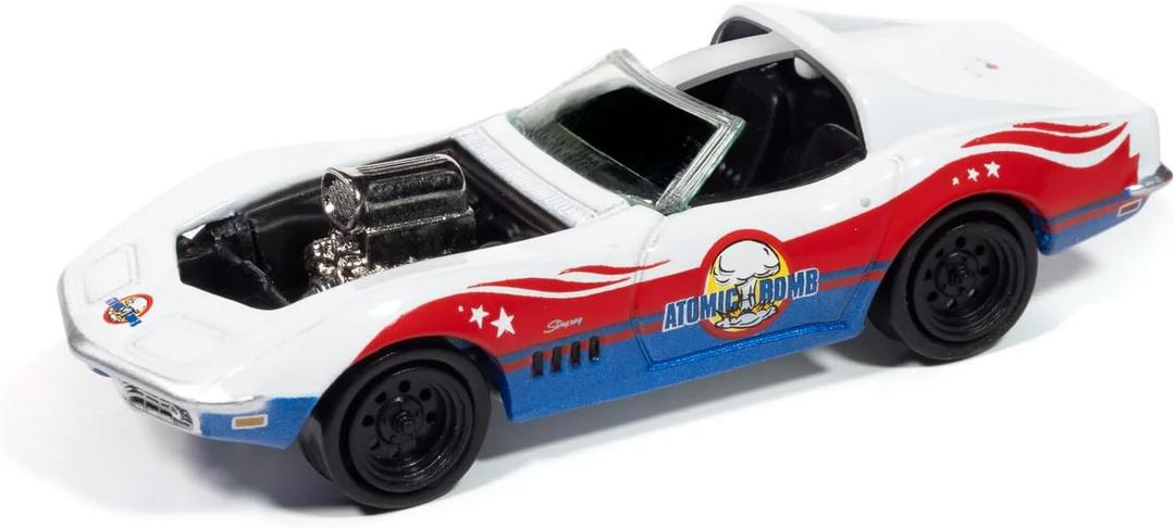 Johnny Lightning 1969 White with Red and Blue Graphics Stuntman Mike's Ride Along Racing Pop Culture 2025 Release 1 1/64 Diecast Model Car JLPC016-JLSP410