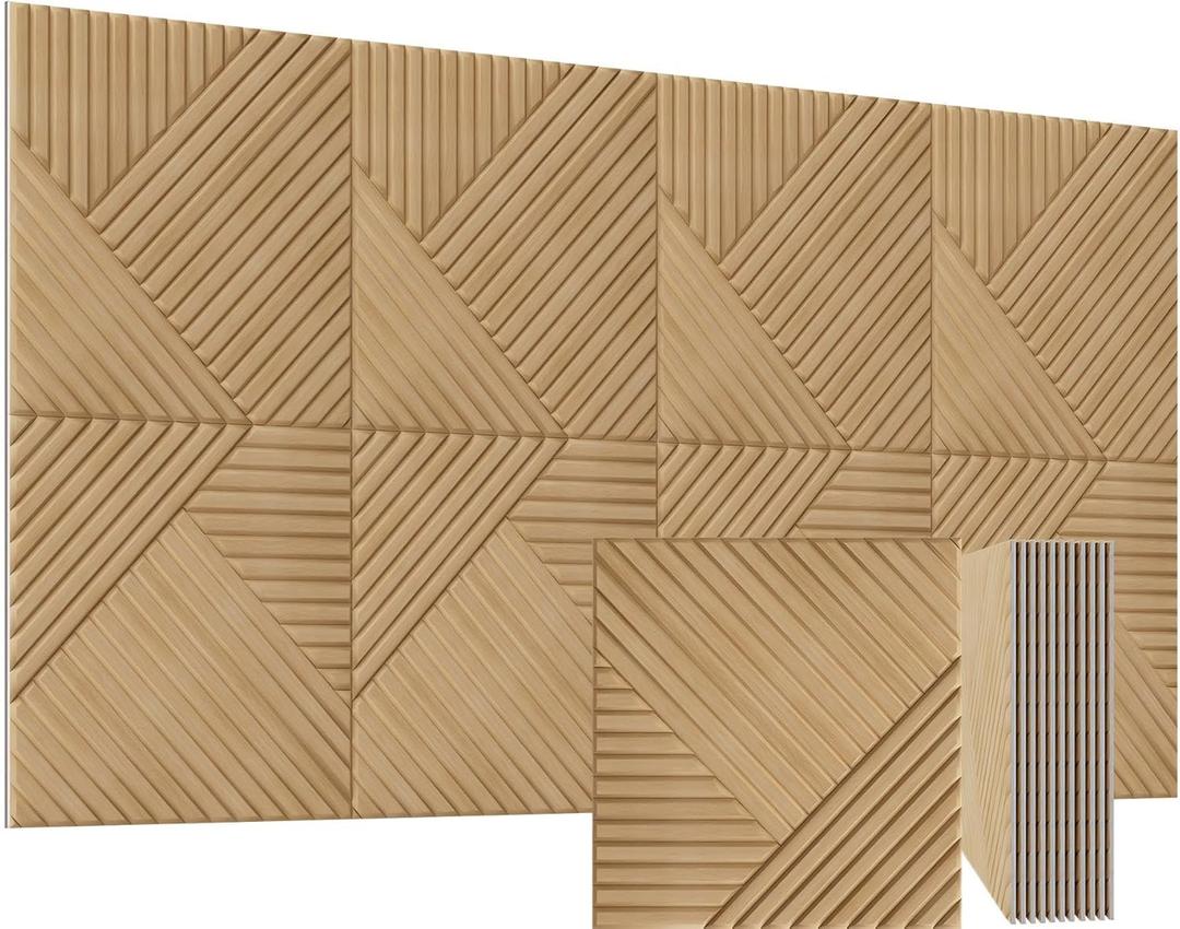 BTDVR 20 Pack Acoustic Wall Panels, 60"x48" Self-Adhesive Soundproof Wall Panels-Total Size (Single Size 12"x12") Decorative Wood Grain Printing Sound Panels, for Studio, Office, Home