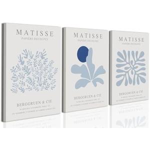 Framed Blue Posters Canvas Wall Art Set of 3 - Coastal Aesthetic Wall Decor Pictures Matisse Abstract Minimalist Prints for Bedroom Living Room Gallery Home Decoration 16×24 Inches