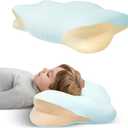 Memory Foam Toddler Pillow, Breathable Cooling Removable Pillowcase, Kids Pillow for Sleeping, Ergonomic Contour Neck Pillow for Back & Side & Stomach Sleeping 12x22 in (Blue)