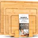 Bamboo Wooden Cutting Boards for Kitchen, Cutting Board Set of 3, Chopping Boards with Juice Groove for Meat, Cheese & Vegetables - Durable, Double sided wood cutting board with serving Compartments