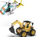 Building Sets Stem Assembly Toys Metal 3-D Puzzle Excavator and Plane Model Value Bundle: 2 Kits | 1 Box Parent-Child Interaction Construction Sets Gifts for Kids 8-16