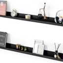 Muzilife 55" Large Floating Wall Ledge Shelves with Lip - Set of 2 Wood Floating Shelves - Black Wall Mounted Picture Ledge for Office, Bathroom, Bedroom, Living Room, Kitchen