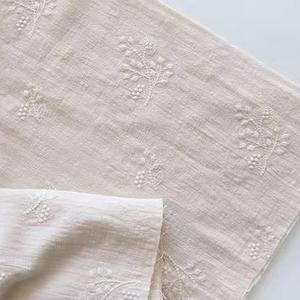 Floral Cotton Embroidered Fabric by The Yard: Embroidery Fabric for Quilting, Linen Fabric by The Yard, Cotton Fabric DIY Clothes Dress Tablecloth Bag Cushion (Beige)