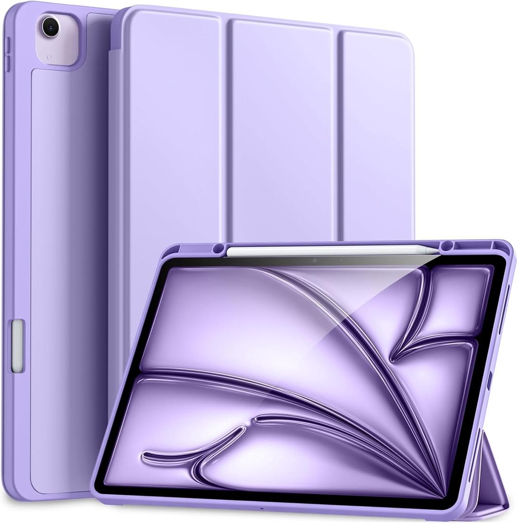 Akkerds Compatible for iPad Air 13 Inch Case (M3/M2) 2025/2024 with Pencil Holder, Trifold Stand Protective Cover/Soft TPU Back for iPad Air 13 Case, Supports Touch ID, Auto Wake/Sleep, Lavender