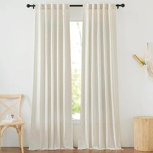 NICETOWN Flax Linen Living Room Curtains, Rod Pocket & Back Tab Semi Sheer Linen Drapes Privacy Added with Light Filtering for Bedroom/Living Room, Natural, 2 Panels 40×84" 