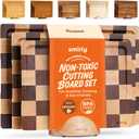 SMIRLY Wood Cutting Boards for Kitchen Wooden Chopping Board Set Reversible with Deep Juice Grooves Grip Handles, Large Charcuterie Tray for Home Kitchen, Rubber Wood, 3Pcs with Holder