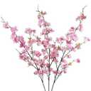 CISDUEO 3 Pcs Artificial Cherry Blossom Flower Pink Silk Peach Flowers Bulk Plum Blossom Flowers with Leaves Cherry Blossom Branches Vase Arrangements for Spring Wedding Indoor Outdoor DIY Party Decor