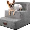 Dog Stairs for Small Dogs & Cats, 3-Step Non-Slip Pet Steps for Couch Sofa and Chair, Grey, 13.6" H