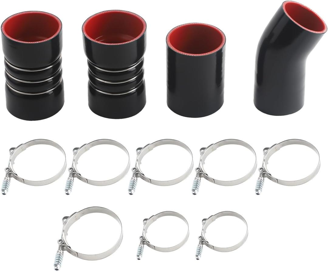 Turbo intercooler piping Boots Clamps Kit Intercooler Hose Compatible with Ford F250 F350 6.0L Powerstroke Diesel 2003-2007 6.0 Power-Strok Intercooler Pipe Kit (Black&Red)