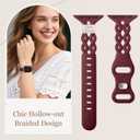 Braided Bands Compatible with Apple Watch Bands Silicone for Women 40mm 38mm 44mm 41mm 42mm 45mm 46mm 49mm, Slim Thin Narrow Hollow-out Strap for iWatch Bands for Women 11/10/SE/9/8/7/6/5/4/3/2/1 (SmokePurple/MilkTea/PineGreen/WineRed/BlueGrey/DarkPurple)