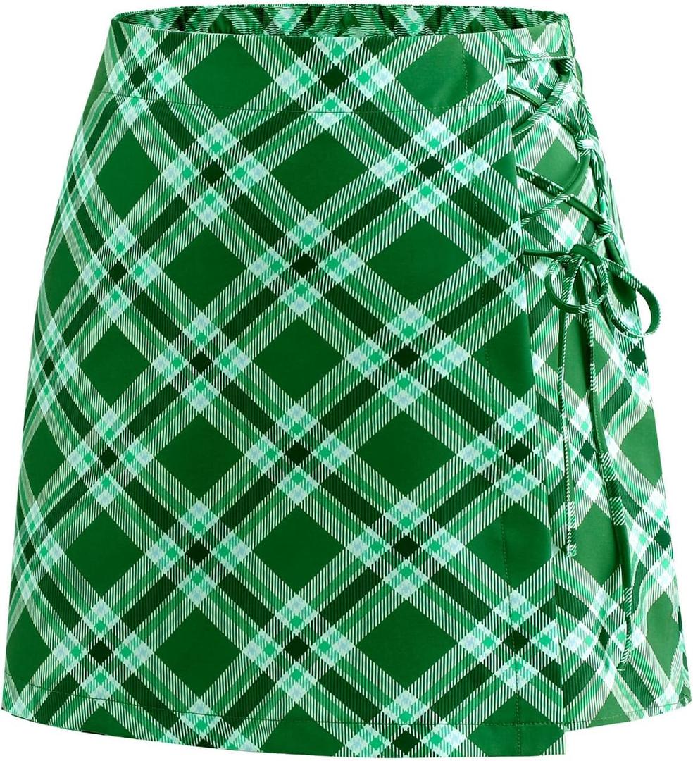 Auplus Womens Mini Skirt Basic Elastic Waist Casual Short Summer Skirts (Green, XXXL)
