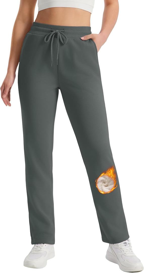 MAGCOMSEN Women's Sherpa Lined Sweatpants Winter Warm Fleece Pants Water Resistant Heavy Insulated Thermal Pants Outdoor (Gray)