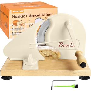 Manual Bread Slicer for Homemade Sourdough Bread, Metal Guide & Adjustable Thickness, Hand Crank Bread Slicer  Upgraded Model, Gift Packaging & Stainless Steel Blade (Cream)