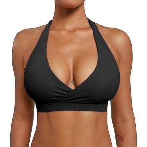 YEOREO LuxFlow Cross Over Workout Halter Sports Bra for Women Backless Gym Bra Padded (black, S)
