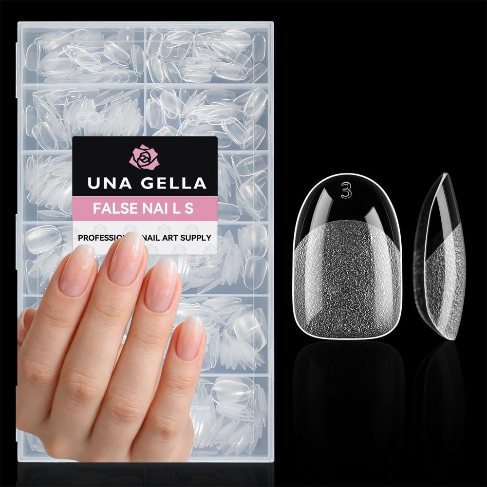 UNA GELLA Oval Round Nail Tips Half Matte 504pcs Short Oval Round Gel Nail Tips Easily Nail Extension for False Fake Acrylic Press On Nails, 12 Sizes Short Gelly Tips