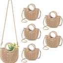 Oudain Straw Purses for Women Semi Circle Rattan Straw Purses Bulk with Handles for Women Wedding Guests Bridesmaid Gifts