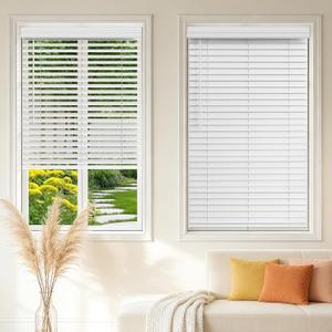 Grandekor 2" Faux Wood Blinds Cordless,46" W x 48" H,White | Blackout Horizontal Blinds with Iron Valance PVC Room Darkening Blinds & Shades for Windows