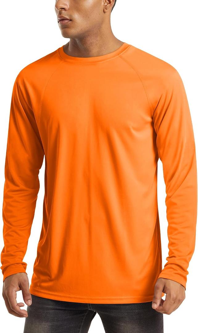 MAGCOMSEN Men's Long Sleeve Shirts UPF 50+ UV Sun Protection Athletic Shirts for Hiking Running Workout Rash Guard (Orange, L)