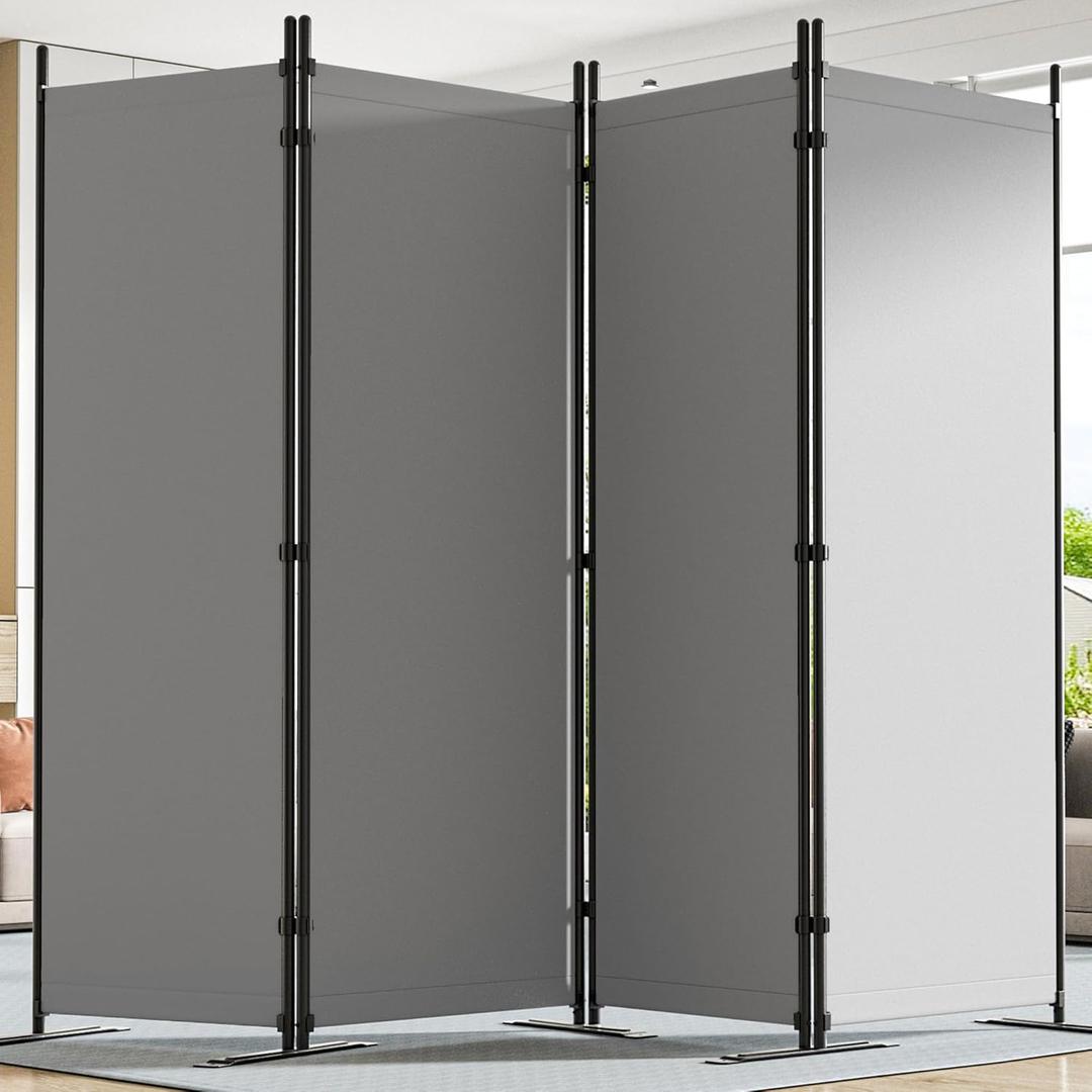 Room Divider 6FT Tall Folding Privacy Partition Screen, 88'' W Portable Wall Divider for Room Separation, Freestanding 4 Panel Room Divider Panel Privacy Screen for Dorm Studio Office, Grey