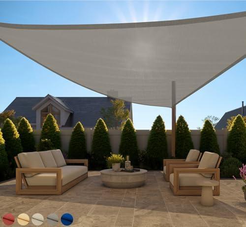 GORILLA GRIP Heavy Duty Sun Shade, UV Protection Fade Tear and Rust Resistant Triangle Sunshade Canopy, Curved Edges Blocks Sunlight, Breathable Sail, Outdoor Patio, Lawn Garden Butter Cream 18x18x18