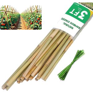 3ft Natural Bamboo Plant Stakes for Tomatoes, Beans, Flowers, Potted, Climbing Plants 30pcs