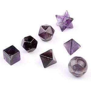 fengshuisale Carved 7 Pieces Amethyst Platonic Solids Sacred Geometry Symbols with Merkaba Star Crystal Healing Balancing SetW3486