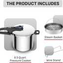 T-Fal Secure Trendy Stainless Steel Pressure Cooker, 8.5 Quart, Steam Basket, Induction, Secure Locking System, Easy and Safe Opening, Compatible with All Cooktops, Dishwasher Safe, Silver