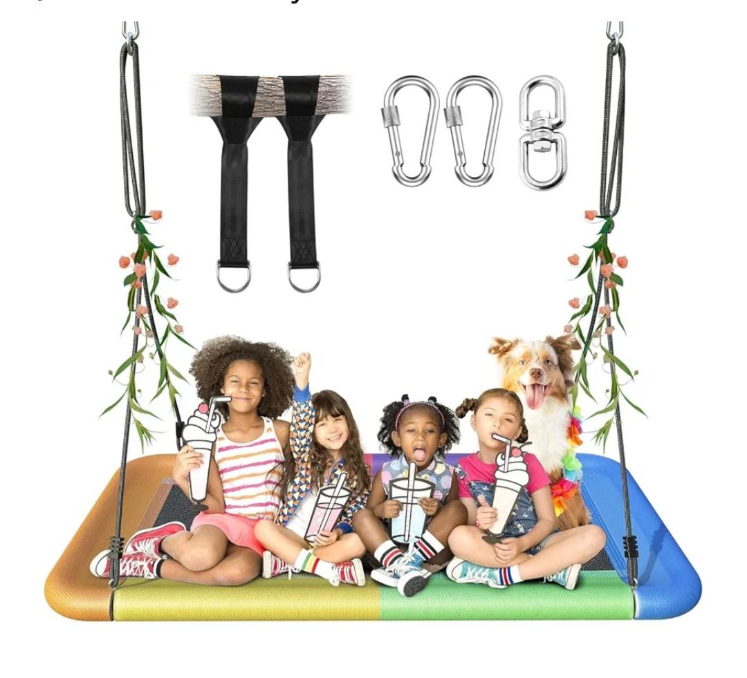 Everyfun Tree Swing for Kids and Adults, 60" Waterproof Rectangle Platform Swing, 700lbs Heavy Duty with Adjustable Straps, Colorful