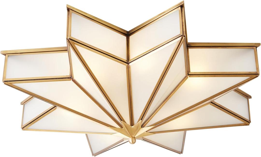 Star Glass Ceiling Light 23.6-inch Mid Century Brass Ceiling Lamp