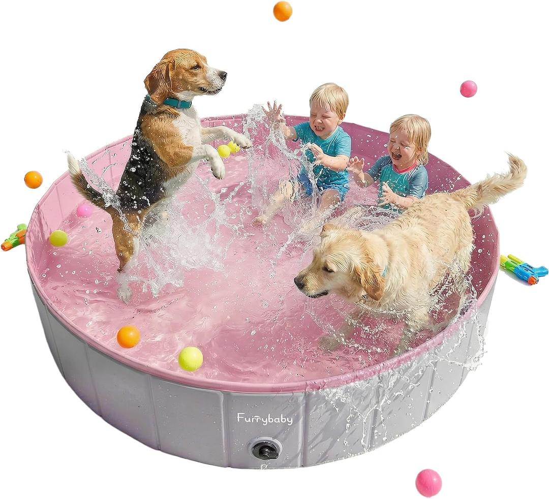Furrybaby Dog Pool, Foldable Dog Pools for Large Dogs Portable Kiddie Pool Pet Doggie Wading Swimming (Pink 63'') Indoor and Outdoor
