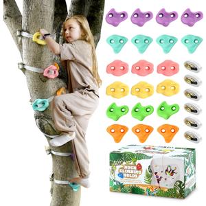 TOPNEW 20 Ninja Tree Climbing Holds for Kids Climber, Adult Climbing Rocks with 6 Ratchet Straps for Outdoor Ninja Warrior Obstacle Course Training, Soft Color TOPNEW 20 Ninja Tree Climbing Holds for Kids Climber, Adult Climbing Rocks with 6 Ratchet Straps for Outdoor Ninja Warrior Obstacle Course Training, Soft Color
