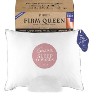 FluffCo Zen Fluff Pillows - Down Alternative - Standard/Queen Bed Pillow for Sleeping Made in USA - Luxury Hotel-Quality Pillow - 100% Cotton, 300 Thread Count (Queen Size 1 Pack)