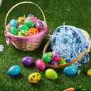 JOYIN 4 Pcs Easter Bamboo Baskets Gift Woven Baskets with Handles and 4 Colors Grass Paper Shreds, Candy Wicker Candy Toys Storage Bucket for Easter Egg Hunt, Kids Party Supplies(9" X 8")